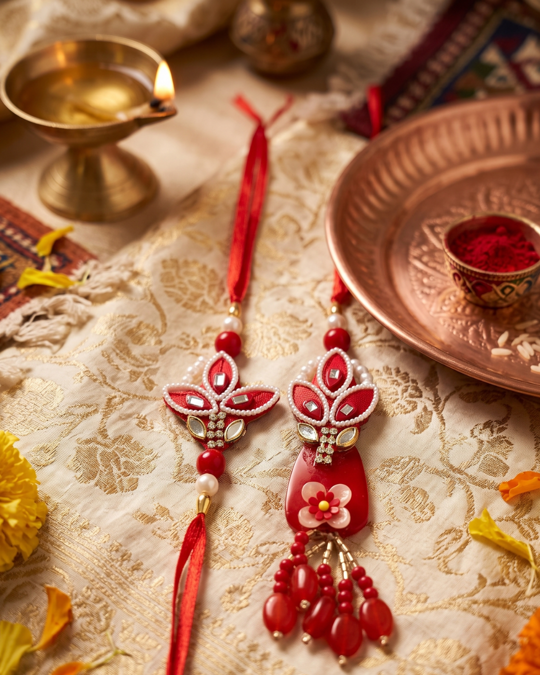 Floral Pearl Bhaiya Bhabhi Rakhi
