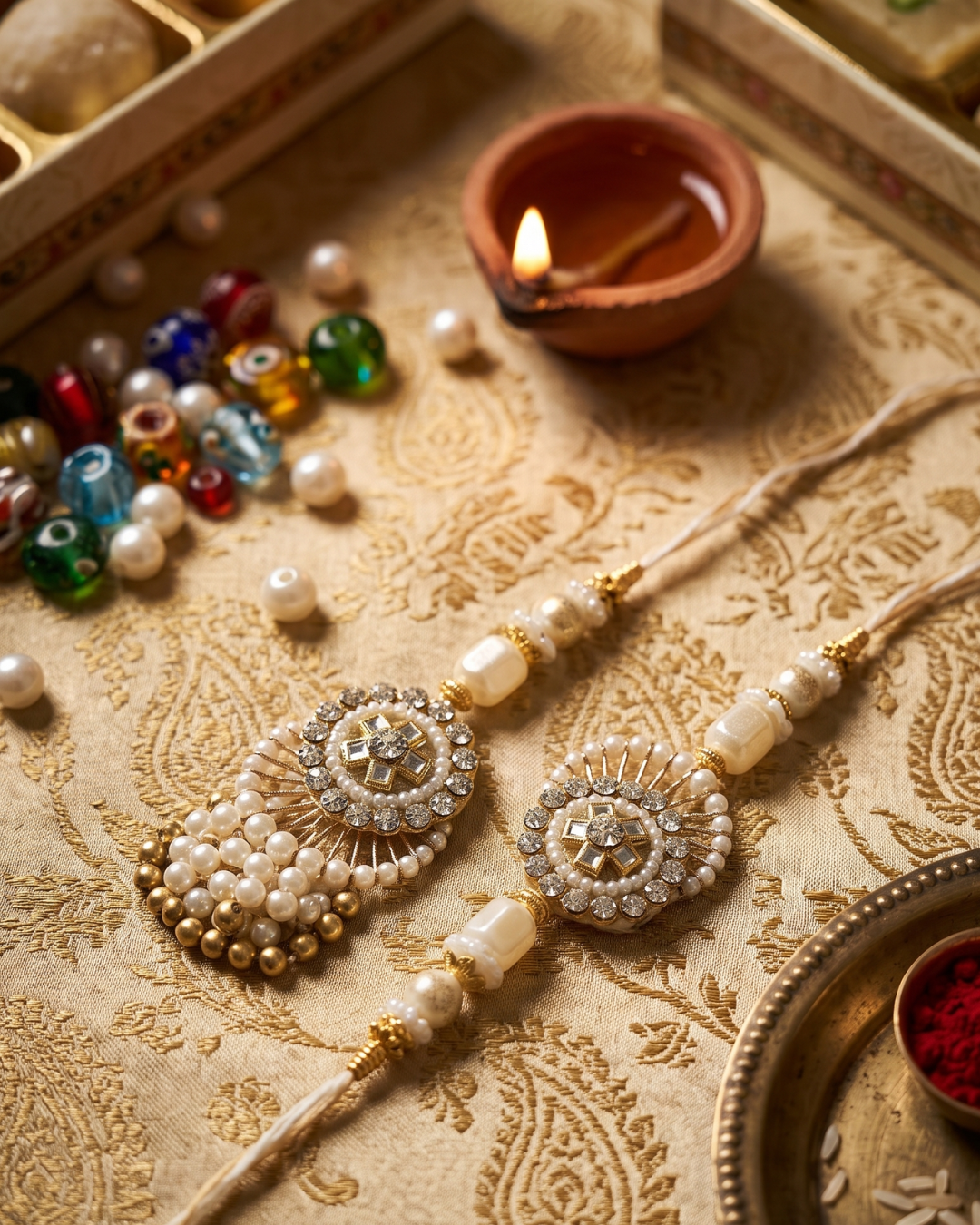 Shimmering Kundan Bhaiya Bhabhi Rakhi