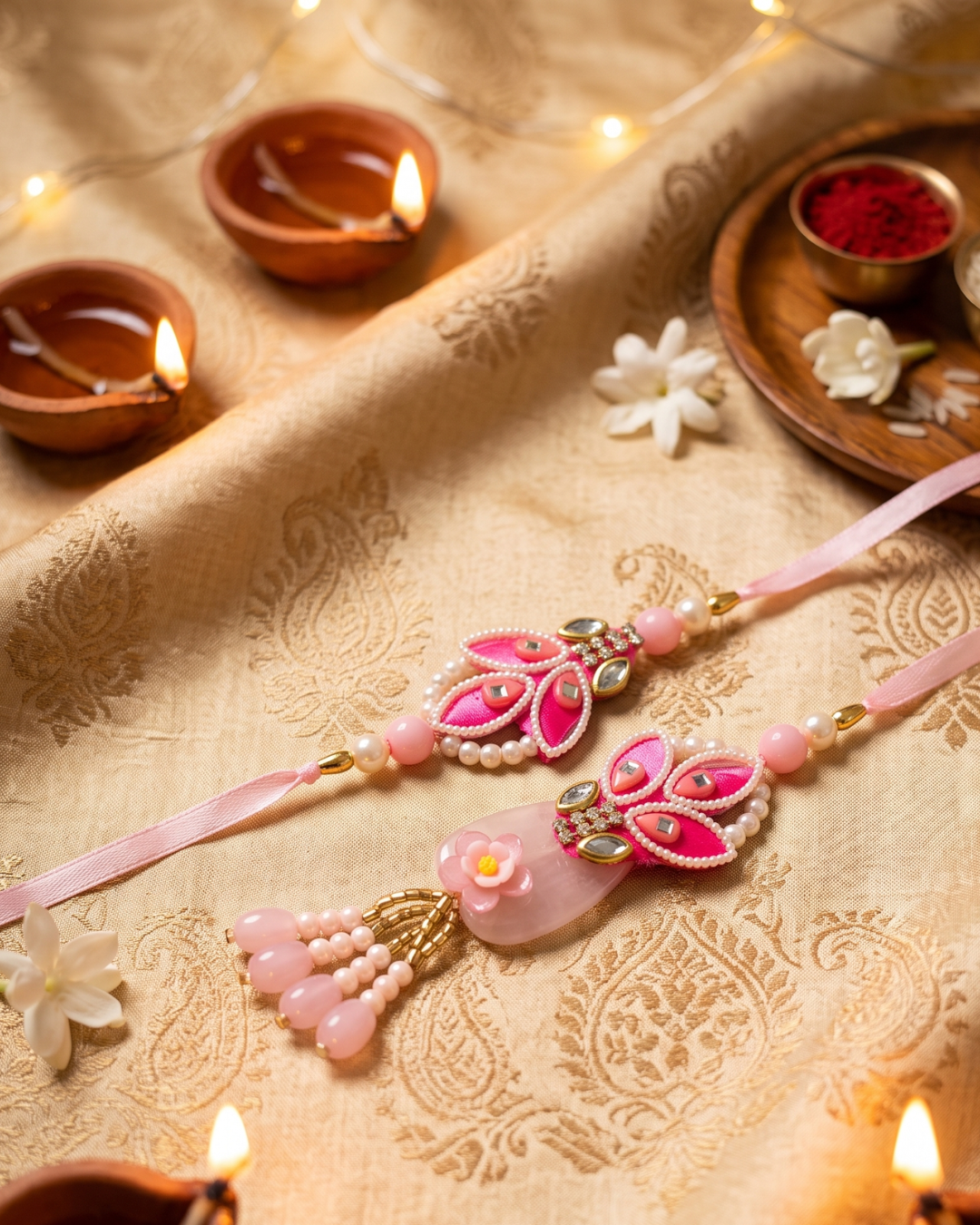 Floral Pearl Bhaiya Bhabhi Rakhi