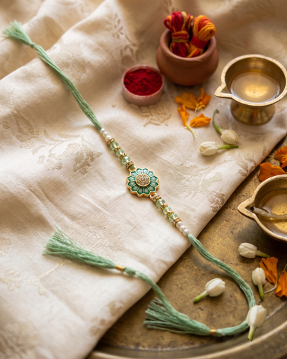 Elegant Floral Kundan Thread Rakhi