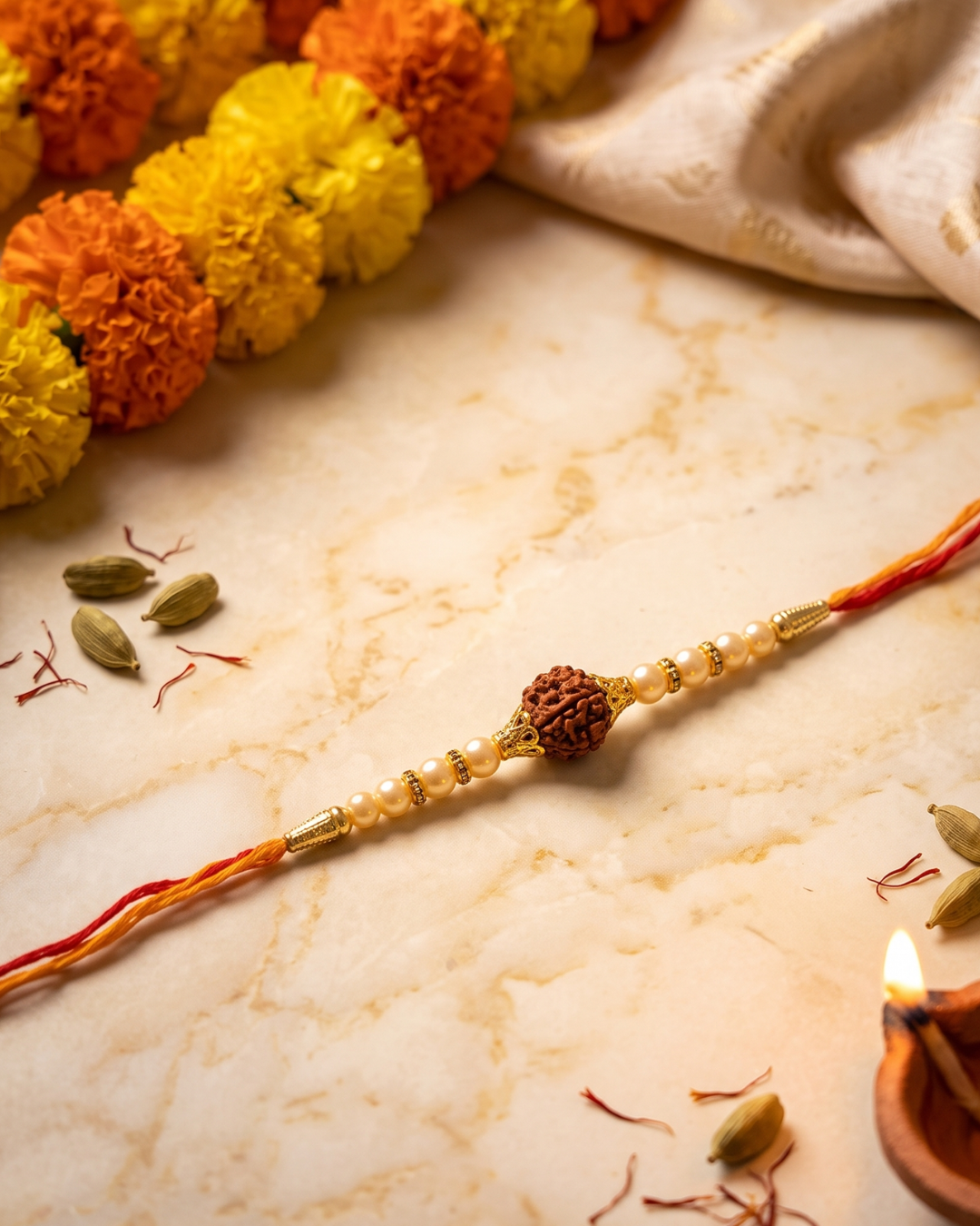 Spiritual Rudraksha Pearl Thread Rakhi